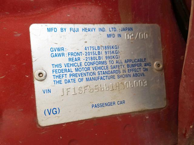 JF1SF65661H706003 - 2001 SUBARU FORESTER S Qırmızı foto 10