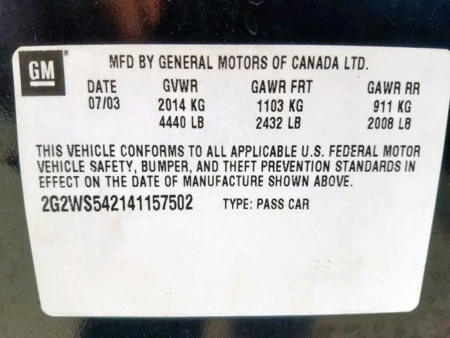 2G2WS542141157502 - 2004 PONTIAC GRAND PRIX BLACK photo 10