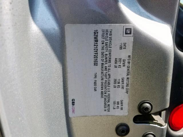 1G2WR1210YF201602 - 2000 PONTIAC GRAND PRIX SILVER photo 10