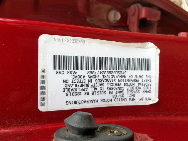 5Y2SL62883Z477362 - 2003 PONTIAC VIBE RED photo 10