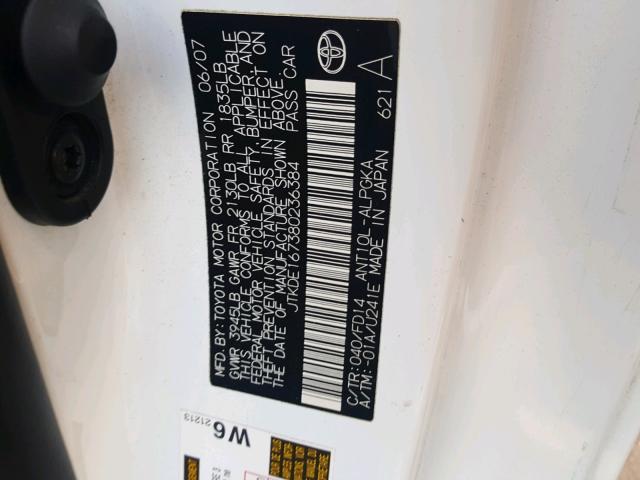 JTKDE167380236384 - 2008 TOYOTA SCION TC თეთრი ფოტო 10