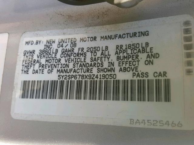 5Y2SP678X9Z419050 - 2009 PONTIAC VIBE SILVER photo 10