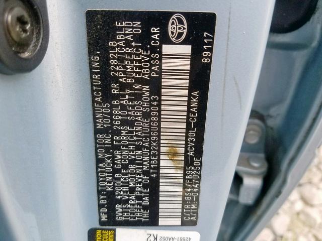 4T1BE32K96U689043 - 2006 TOYOTA CAMRY LE BLUE photo 10