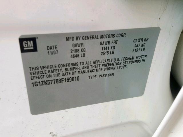 1G1ZK57788F169010 - 2008 CHEVROLET MALIBU LTZ თეთრი ფოტო 10