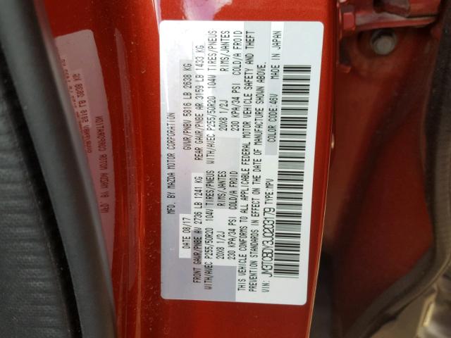 JM3TCBDY3J0203179 - 2018 MAZDA CX-9 GRAND RED photo 10