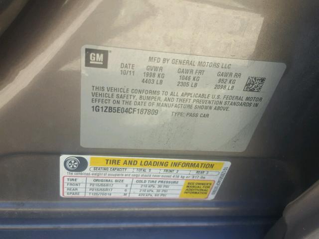 1G1ZB5E04CF187809 - 2012 CHEVROLET MALIBU LS ყავისფერი ფოტო 10