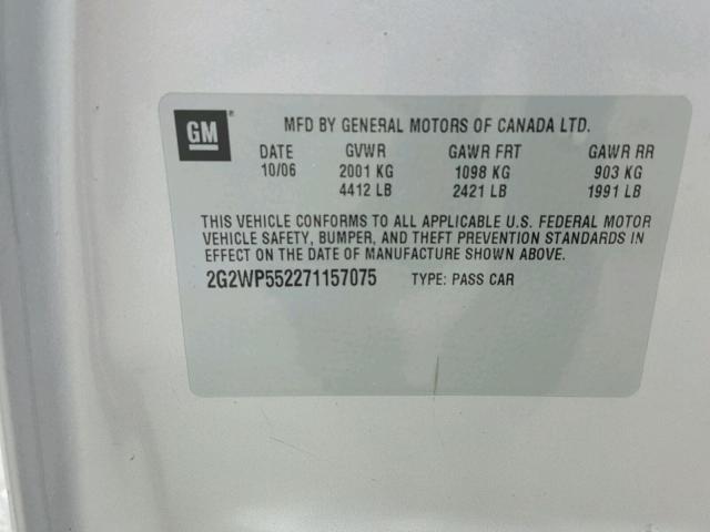 2G2WP552271157075 - 2007 PONTIAC GRAND PRIX GRAY photo 10