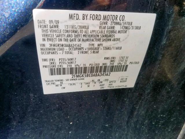 2FMGK5BC0ABA34562 - 2010 FORD FLEX SE TWO TONE photo 10