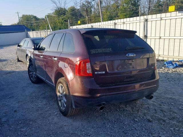 2FMDK3JC6BBA96106 - 2011 FORD EDGE SEL BURGUNDY photo 3