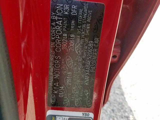 KNAFX4A84E5206589 - 2014 KIA FORTE EX RED photo 10