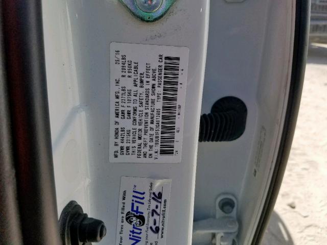 19UUB1F53GA013805 - 2016 ACURA TLX TECH WHITE photo 10