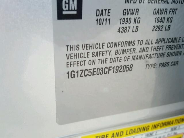 1G1ZC5E03CF192058 - 2012 CHEVROLET MALIBU 1LT SILVER photo 10