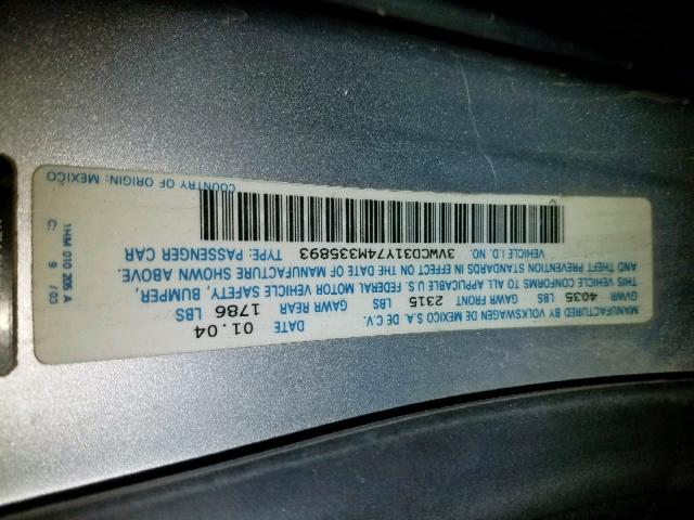 3VWCD31Y74M335893 - 2004 VOLKSWAGEN NEW BEETLE 银色 照片 10