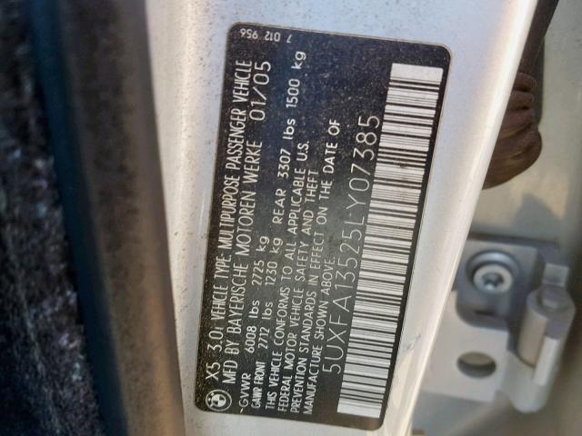 5UXFA13525LY07385 - 2005 BMW X5 3.0I SILVER photo 10