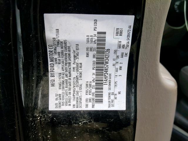 1FAHP34N57W342126 - 2007 FORD FOCUS ZX4 BLACK photo 10