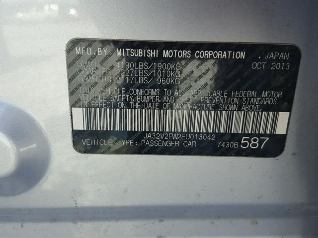 JA32V2FW2EU013042 - 2014 MITSUBISHI LANCER SE SILVER photo 10