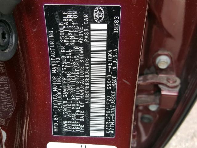 4T1BK1EB6EU084176 - 2014 TOYOTA AVALON BAS Marron photo 10