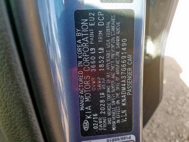 KNADM4A37G6691490 - 2016 KIA RIO LX BLUE photo 10