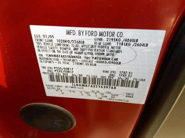 1LNHM87AX5Y639768 - 2005 LINCOLN LS 红色 照片 10