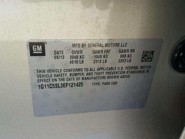 1G11C5SL3EF121425 - 2014 CHEVROLET MALIBU 1LT SILVER photo 10