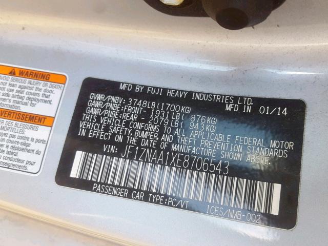 JF1ZNAA1XE8706543 - 2014 TOYOTA SCION FR-S SILVER photo 10