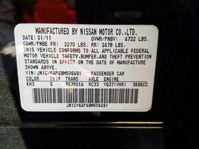 JN1CV6AP4BM506491 - 2011 INFINITI G37 BASE BLACK photo 10