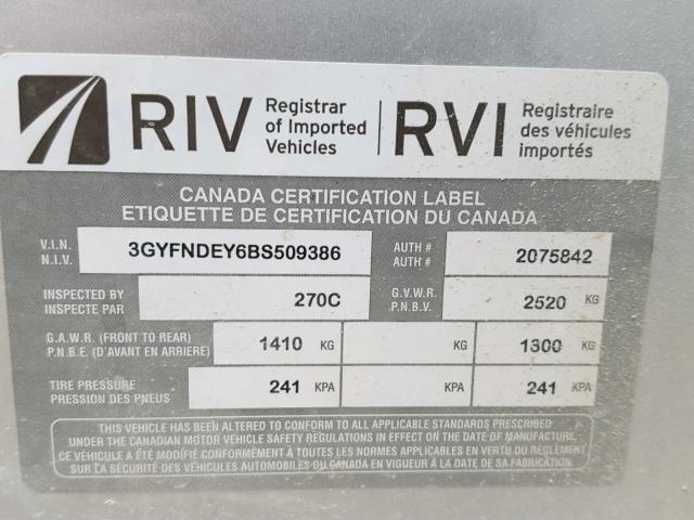 3GYFNDEY6BS509386 - 2011 CADILLAC SRX LUXURY SILVER photo 10