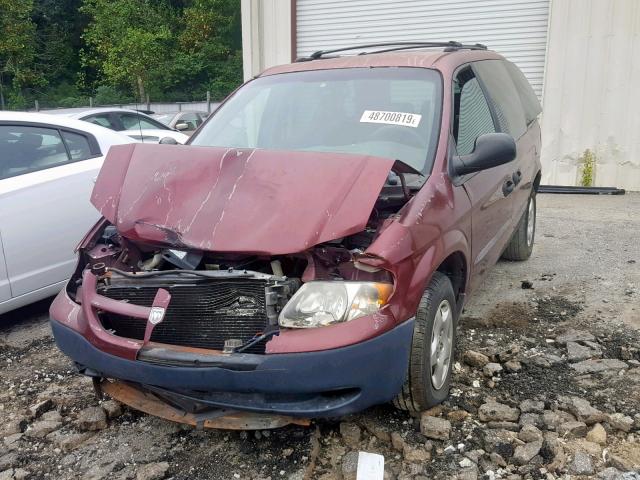 1B4GP253X2B602482 - 2002 DODGE CARAVAN SE BURGUNDY photo 2