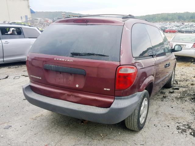 1B4GP253X2B602482 - 2002 DODGE CARAVAN SE BURGUNDY photo 4