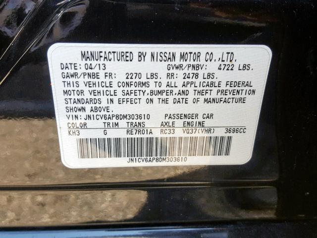 JN1CV6AP8DM303610 - 2013 INFINITI G37 BASE BLACK photo 10