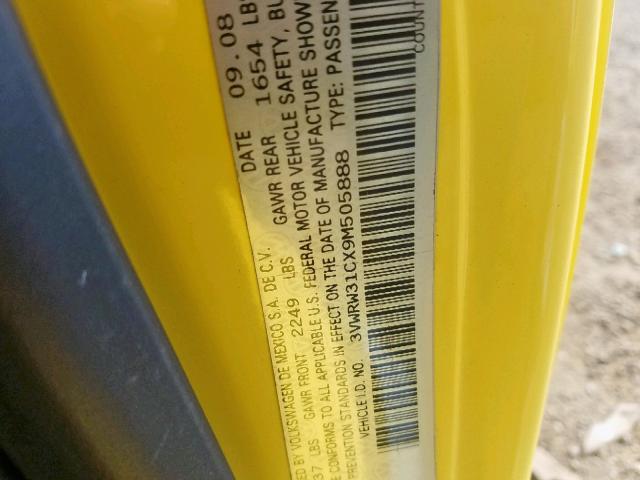 3VWRW31CX9M505888 - 2009 VOLKSWAGEN NEW BEETLE ყვითელი ფოტო 10