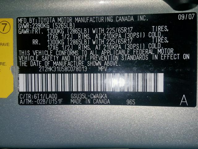 2T2HK31U58C078013 - 2008 LEXUS RX 350 GOLD photo 10