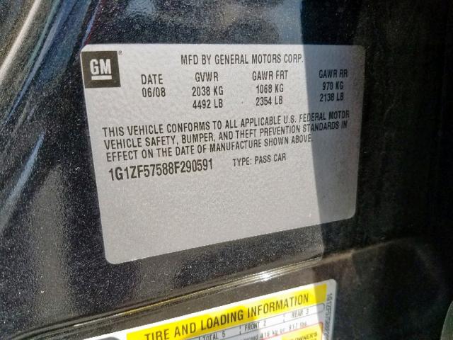 1G1ZF57588F290591 - 2008 CHEVROLET MALIBU HYB 黑色 照片 10