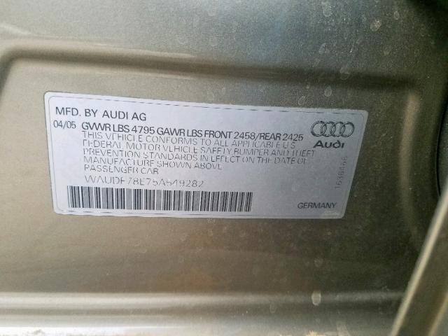 WAUDF78E75A549282 - 2005 AUDI A4 2.0T QU GOLD photo 10