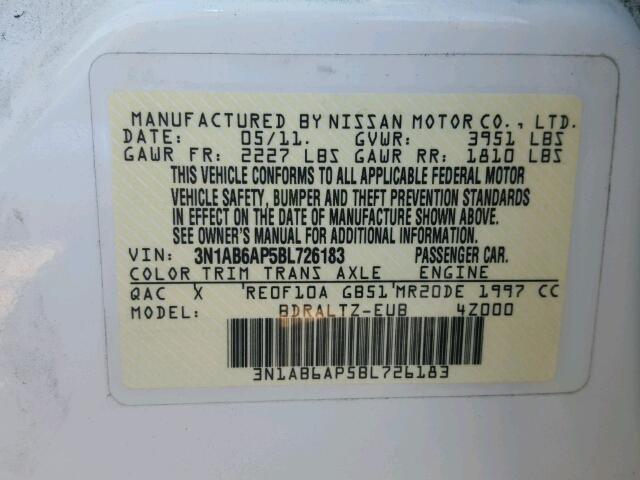 3N1AB6AP5BL726183 - 2011 NISSAN SENTRA 2.0 WHITE photo 10