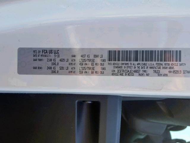 3C6TRVCG4JE140657 - 2018 RAM PROMASTER 白色 照片 10