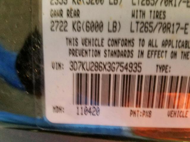 3D7KU286X3G754935 - 2003 DODGE RAM 2500 S Սև լուսանկար 10