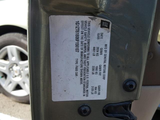 1G1ZT61806F156107 - 2006 CHEVROLET MALIBU MAX მწვანე ფოტო 10