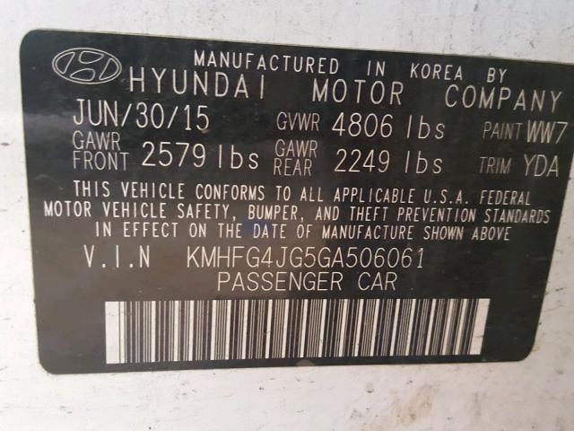 KMHFG4JG5GA506061 - 2016 HYUNDAI AZERA WHITE photo 10