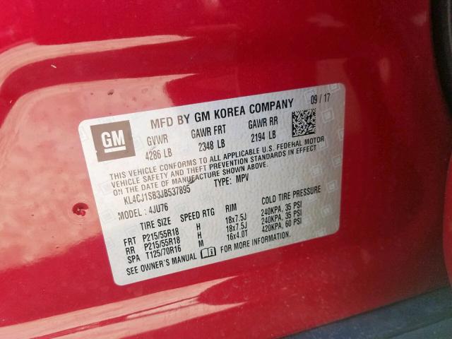 KL4CJ1SB3JB537895 - 2018 BUICK ENCORE SPO RED photo 10