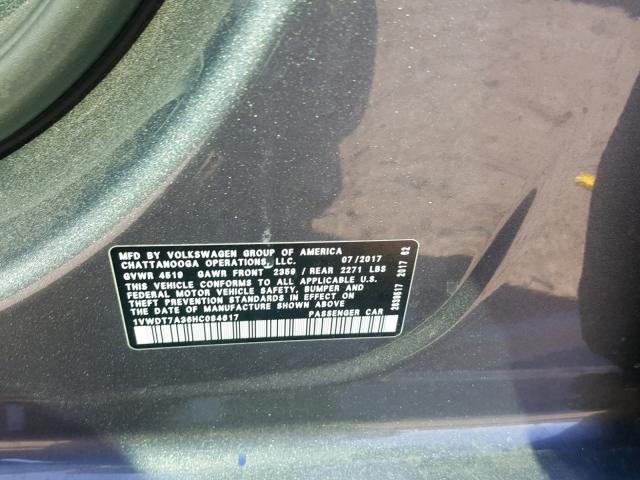 1VWDT7A36HC084617 - 2017 VOLKSWAGEN PASSAT R-L GRAY photo 10
