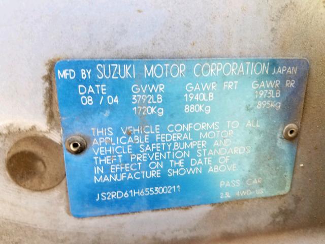 JS2RD61H655300211 - 2005 SUZUKI AERIO SX BLUE photo 10