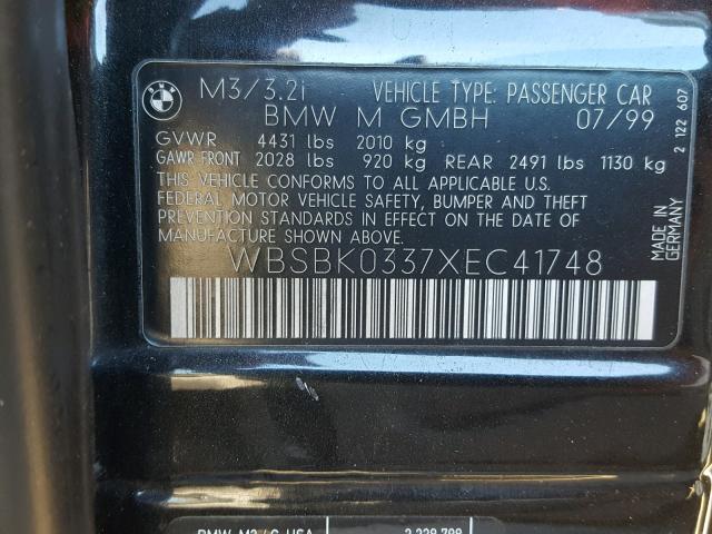 WBSBK0337XEC41748 - 1999 BMW M3 AUTOMAT BLACK photo 10