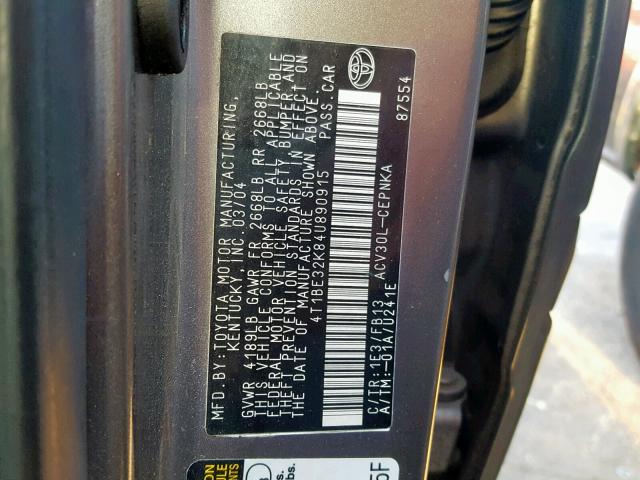 4T1BE32K84U890915 - 2004 TOYOTA CAMRY LE GRAY photo 10
