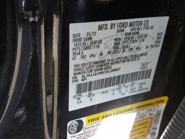 5LMJJ2J58CEL06807 - 2012 LINCOLN NAVIGATOR Қара фото 10