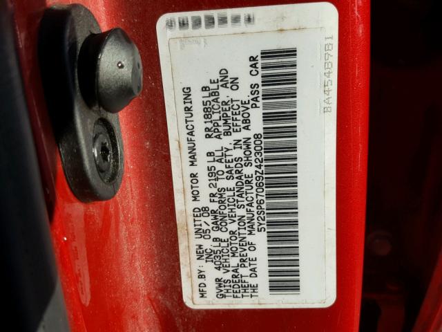 5Y2SP67069Z423008 - 2009 PONTIAC VIBE RED photo 10