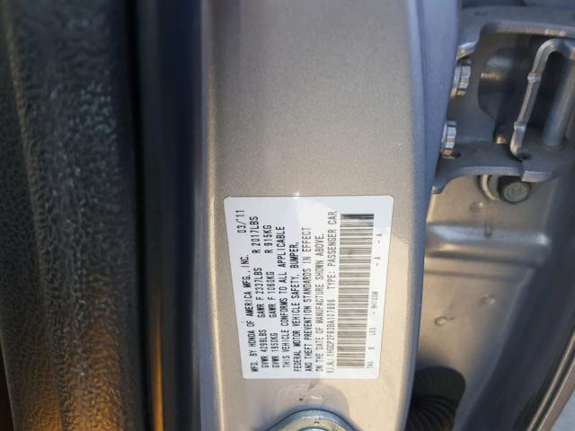 1HGCP2F63BA107896 - 2011 HONDA ACCORD SE GRAY photo 10