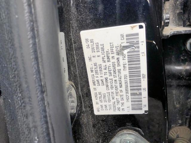 1HGCP36858A061701 - 2008 HONDA ACCORD EXL BLACK photo 10