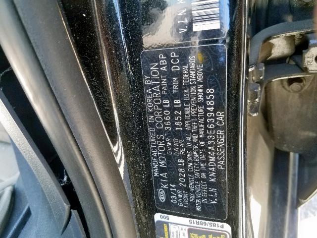 KNADM4A33E6394858 - 2014 KIA RIO LX BLACK photo 10