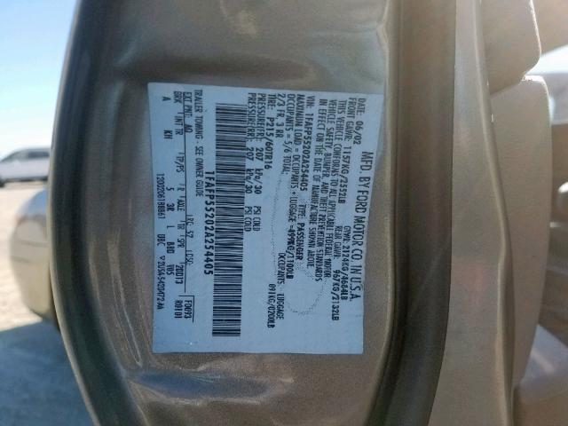 1FAFP55202A254405 - 2002 FORD TAURUS SES BEIGE photo 10